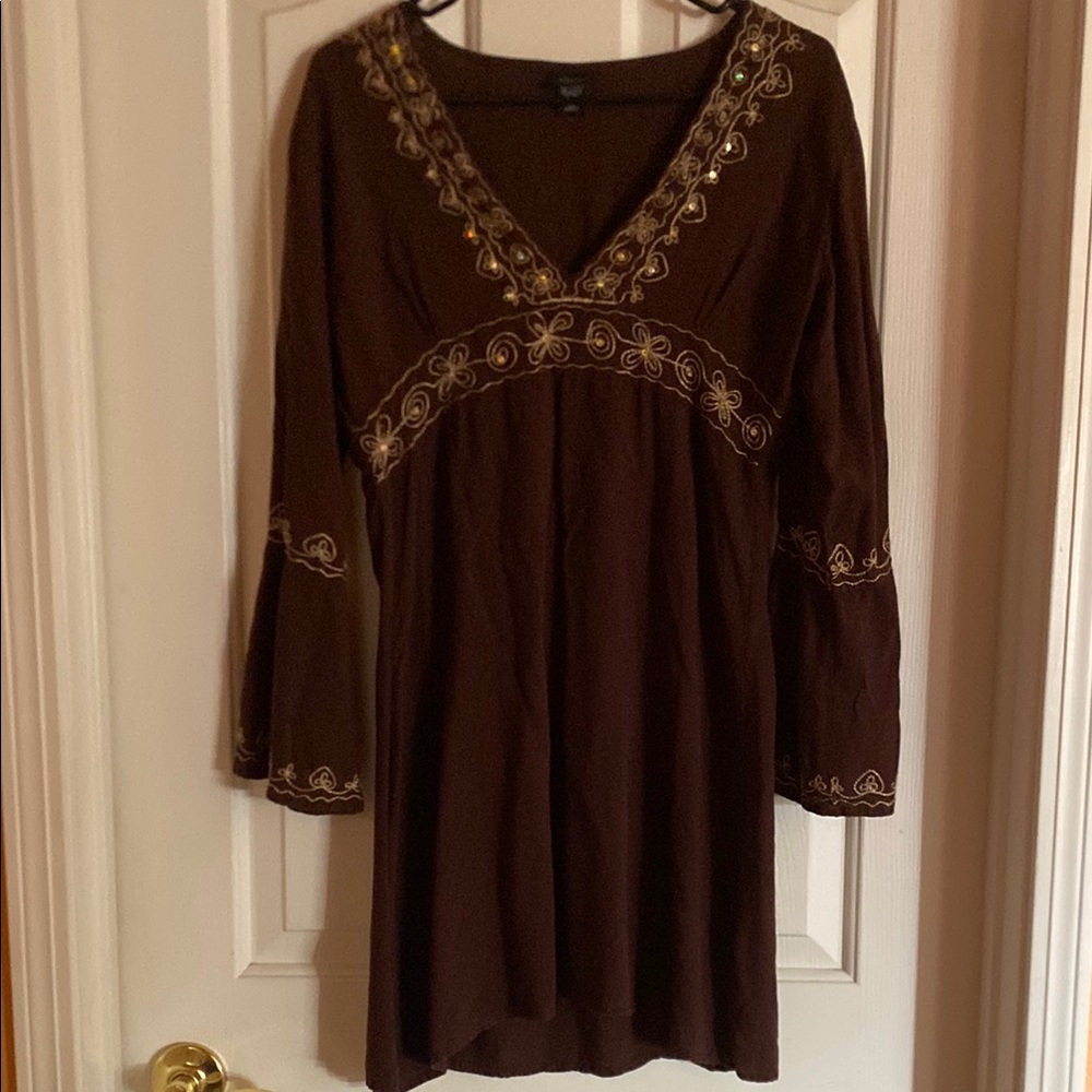 Cejon Embroidered Brown Dress